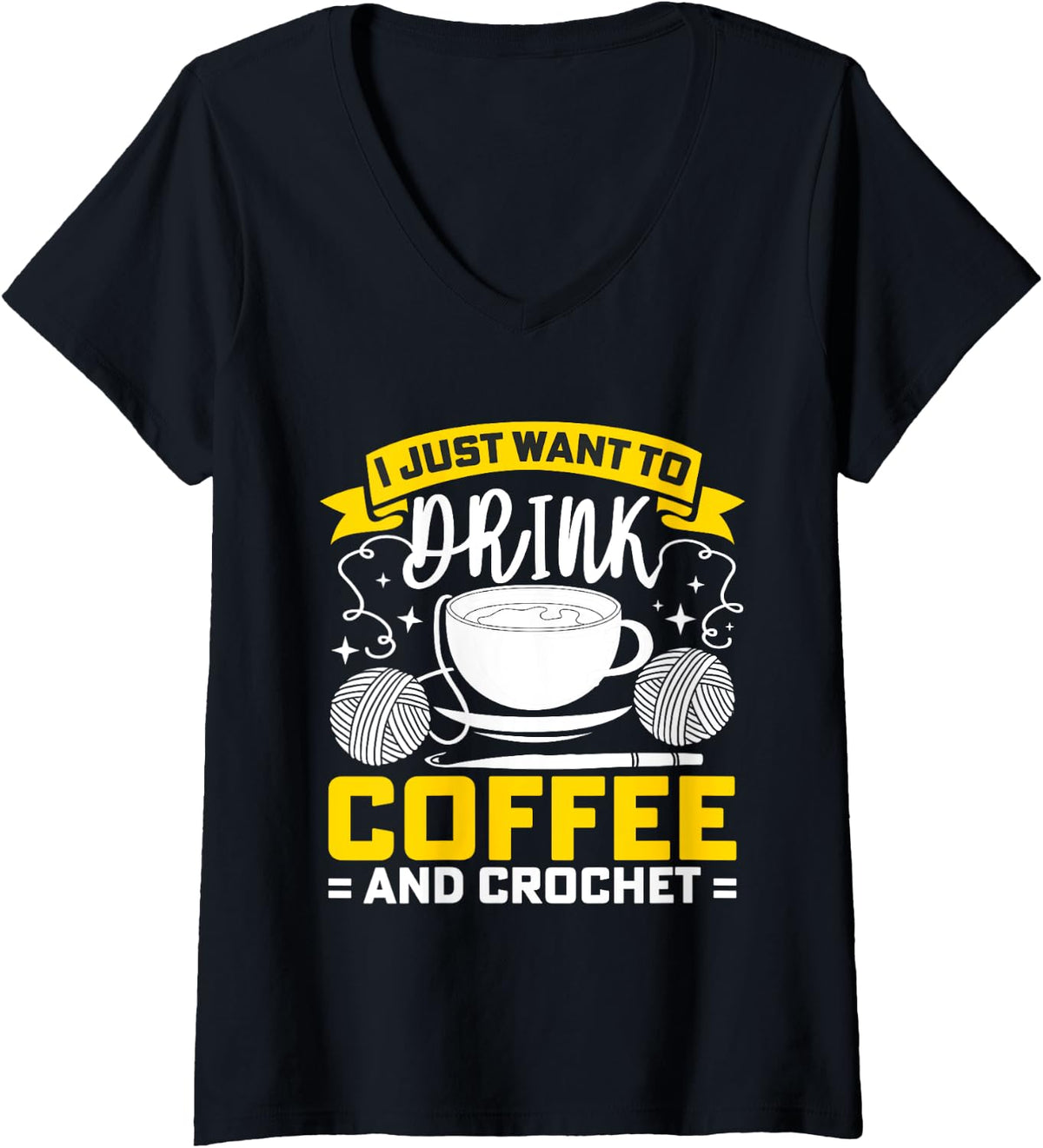 Womens Knitter Crocheter Crocheting Crochet Coffee Yarn V-Neck Yarn Supply | Viral US Pick | Best Seller Choice