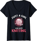 Womens Just A Girl Who Loves Knitting Yarn V-Neck Yarn Supply | Top Rated | Best Seller Choice
