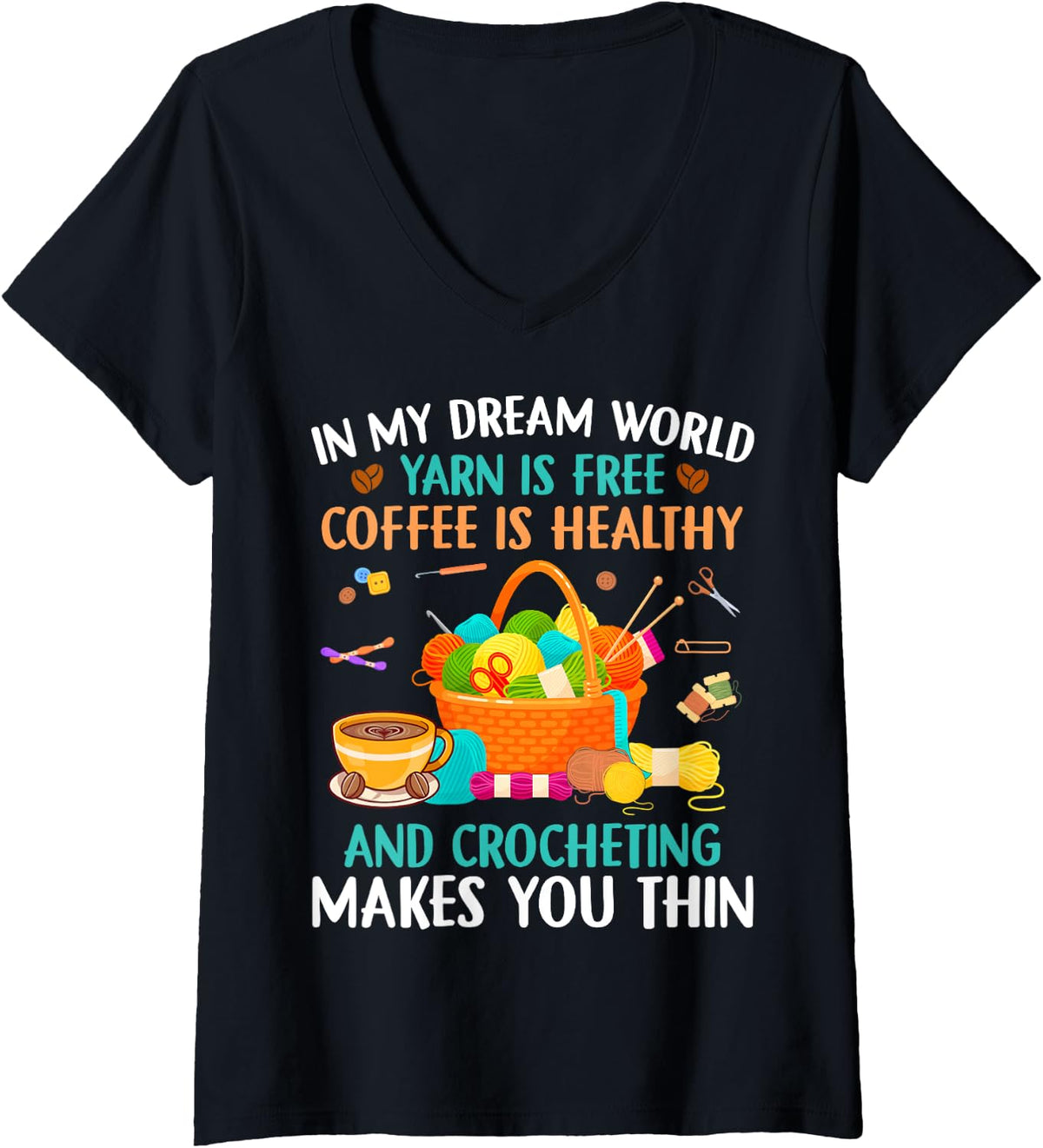 Womens Funny Crochet Yarn Coffee Collecting knit Yarn Ball knitting V-Neck Yarn Supply | Viral US Pick | Perfect for ...