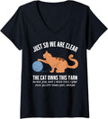 Womens Funny Orange Cat Just So We Are Clear The Cat Owns This Yarn V-Neck Yarn Supply | Viral US Pick | Perfect for ...