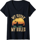 Womens My Kayak My Rules Vintage Kayaker Kayaking Boating Lake V Neck Apparel Trending US Everyday Wear