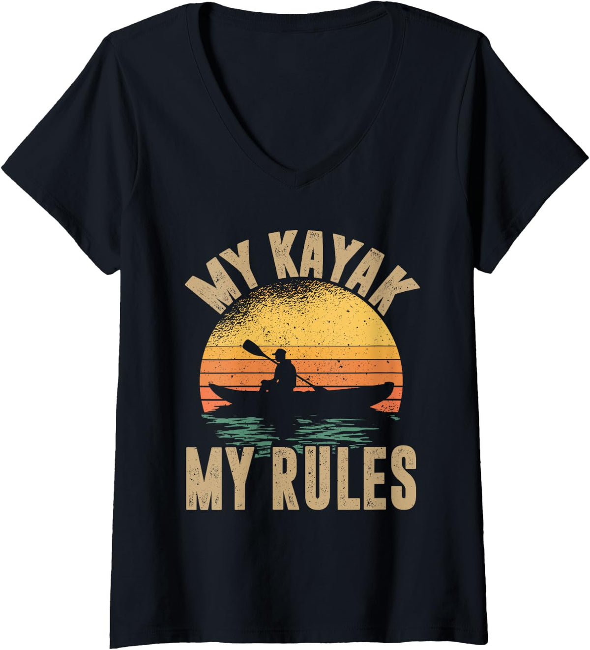 Womens My Kayak My Rules Vintage Kayaker Kayaking Boating Lake V Neck Apparel Trending US Everyday Wear