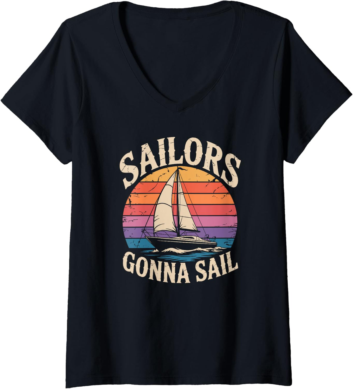Womens Sailors Gonna Sail Retro Vintage Sailboat Ocean V Neck Apparel Viral TikTok Find Fan Favorite