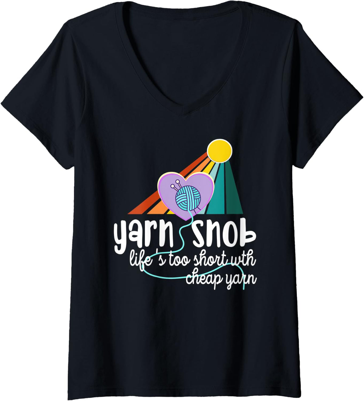 Womens Women's knitting Crochet Lover Retro Sunset Yarn Snob V-Neck Yarn Supply | Top Rated | High CTR Title