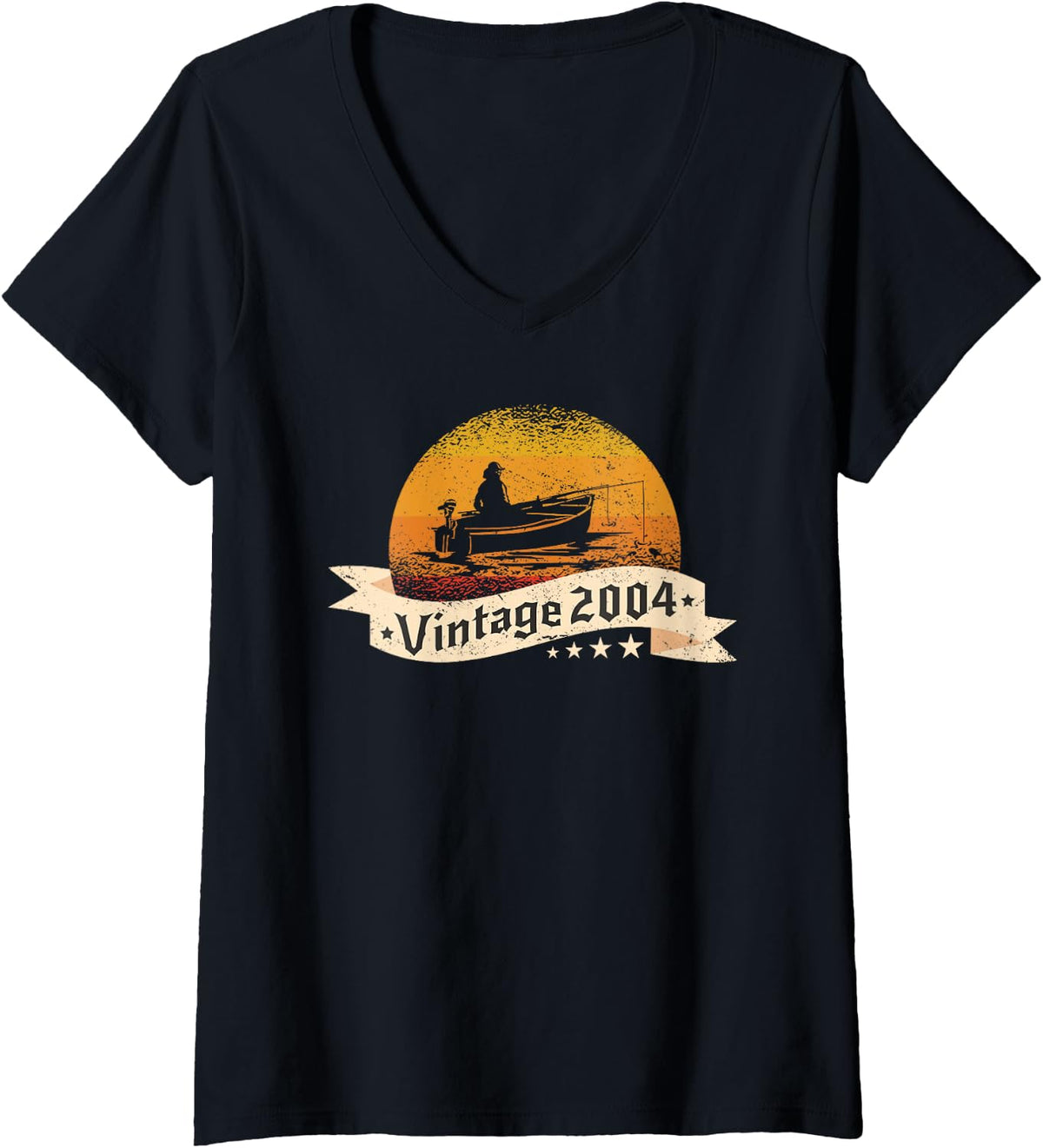Womens Fisher men Vintage born 2004 Birthday Fishing boat Fishing V Neck Apparel Premium Print US Top Pick