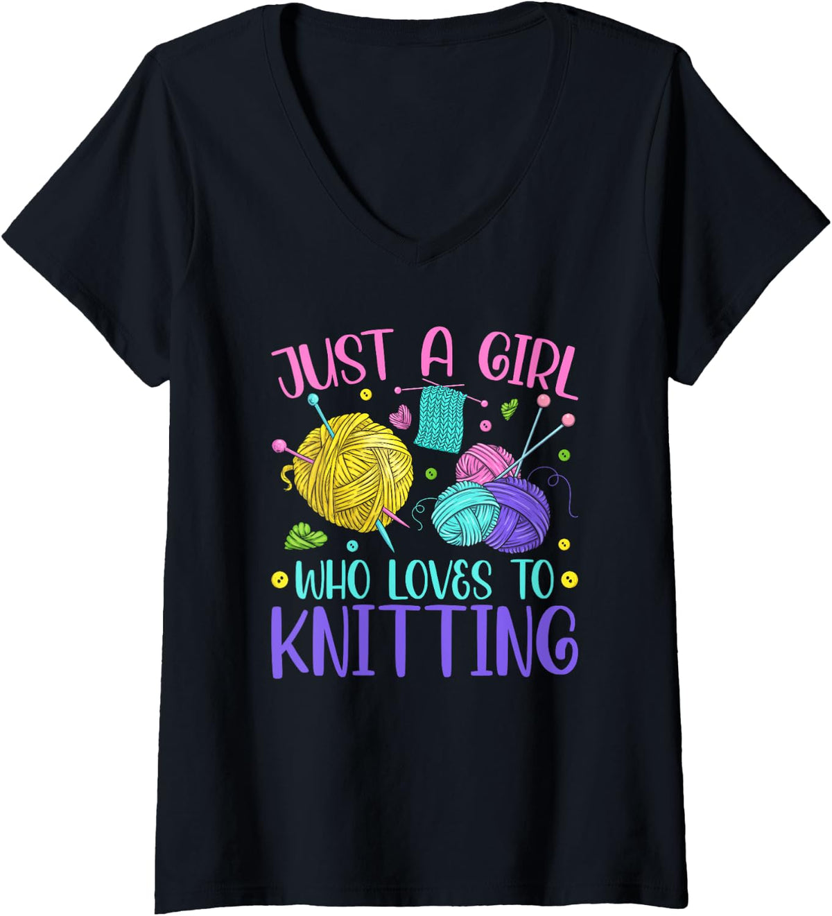 Womens Just A Girl Who Loves To Knitting Yarn Crochet Knitter V-Neck Yarn Supply | Top Rated | Perfect for Crafters