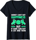 Womens money can't buy happiness can buy a cat and yarn cat V-Neck Yarn Supply | Premium Quality | Perfect for Crafters