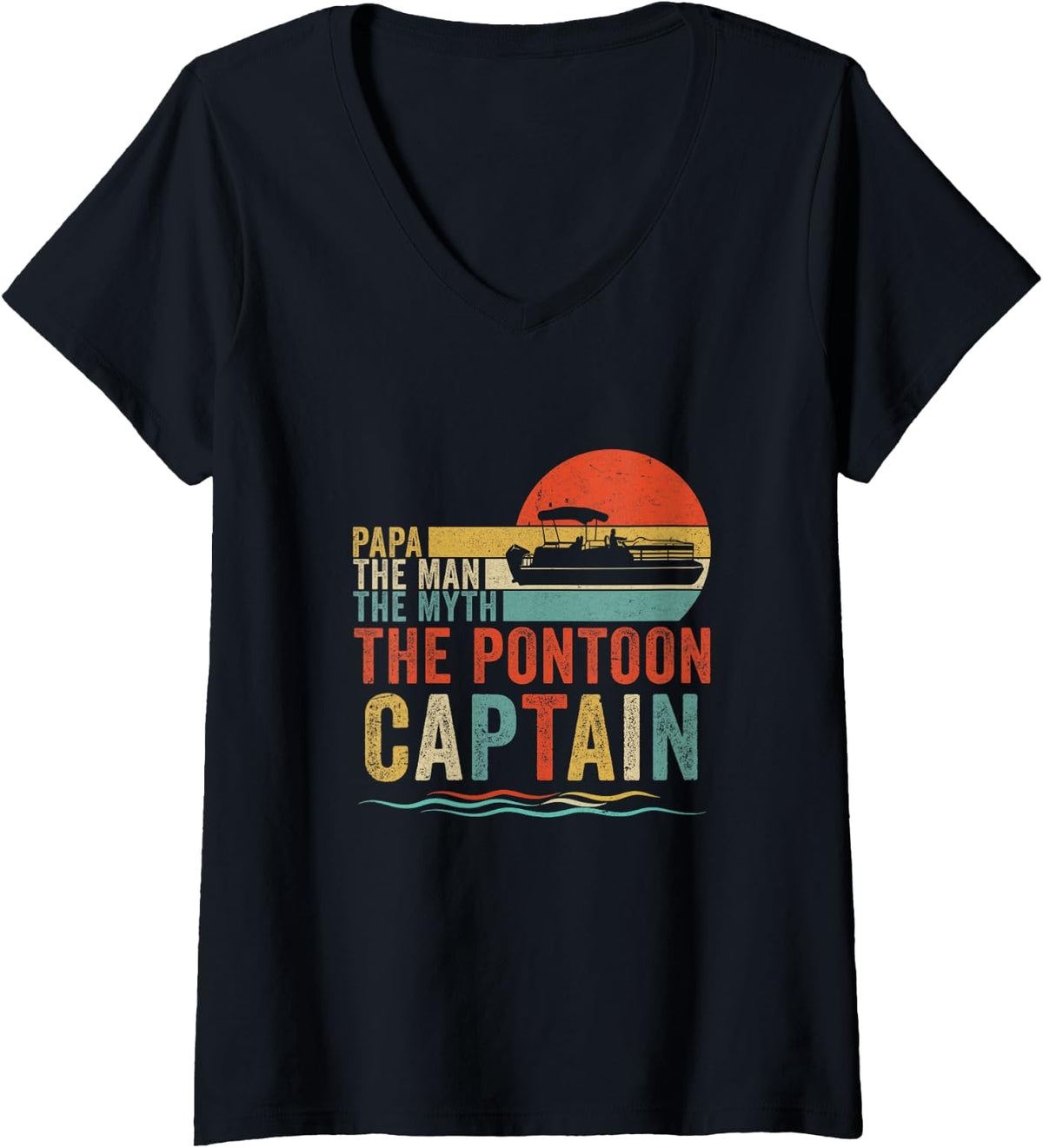 Womens Funny Boat Boating Papa Man Myth Pontoon Captain Men Retro V Neck Apparel Streetwear Style Everyday Wear