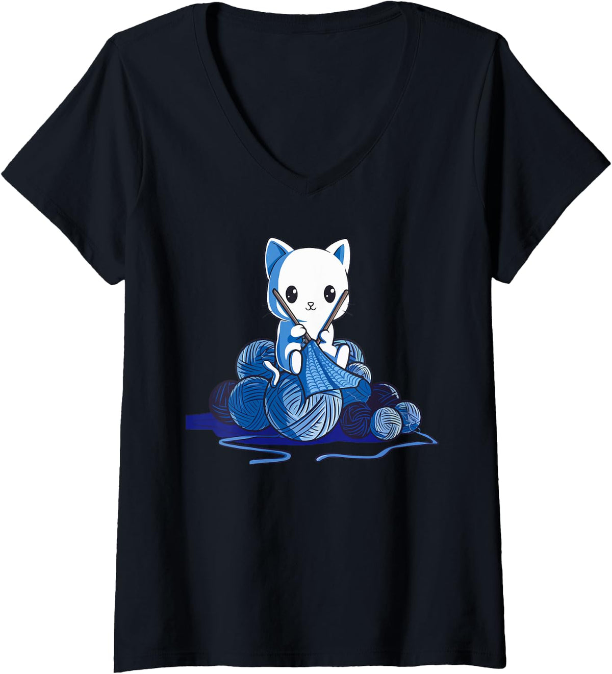 Womens Kawaii Knitting Cat Yarn Lover for Crafters V-Neck Yarn Supply | Viral US Pick | High CTR Title