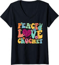 Womens Peace Love Crochet Groovy Crocheting Knitting Yarn Lover V-Neck Yarn Supply | Top Rated | High CTR Title