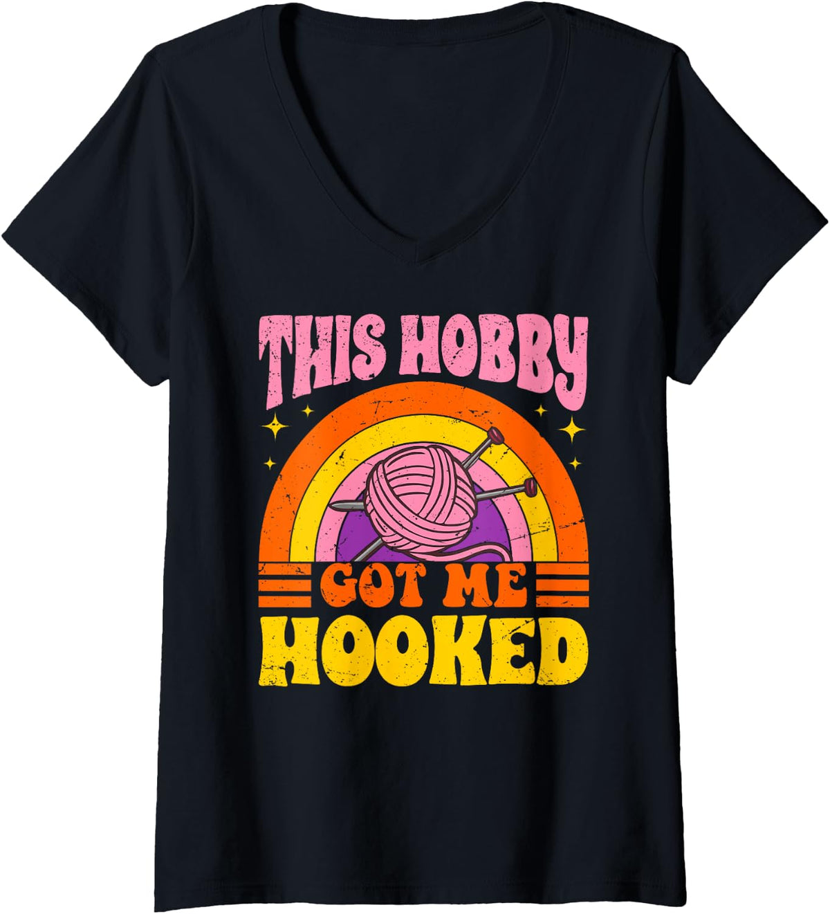 Womens This Hobby Got Me Hooked - Yarn Knitting Crocheting Hobby V-Neck Yarn Supply | Trending 2025 | Perfect for Cra...