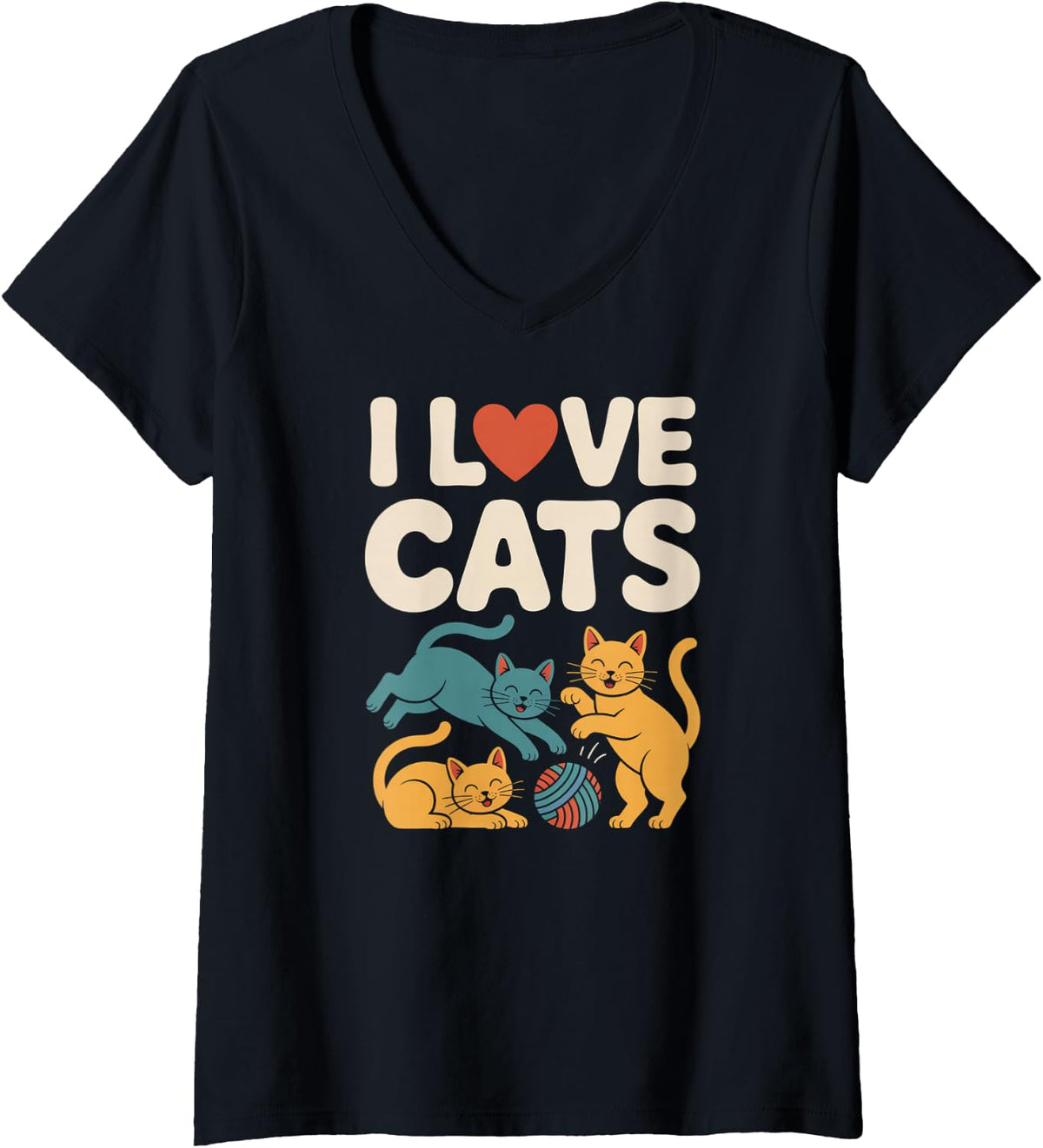 Womens I Love Cats Playful Kittens Yarn Ball V-Neck Yarn Supply | Top Rated | Best Seller Choice