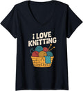 Womens I Love Knitting Yarn Basket Needles V-Neck Yarn Supply | Viral US Pick | Customer Favorite