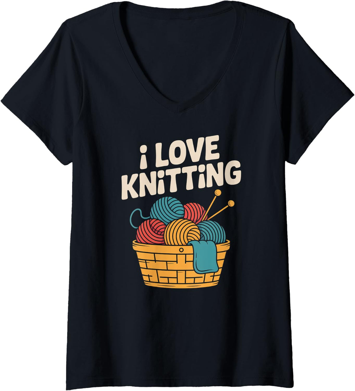 Womens I Love Knitting Yarn Basket Needles V-Neck Yarn Supply | Viral US Pick | Customer Favorite