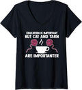Womens education is important but cat and yarn coffee lover V-Neck Yarn Supply | High Search Volume | Customer Favorite