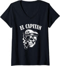 Womens El Capitan Captain Skull Hat Pipe Boat V Neck Apparel Comfort Fit Hot Right Now