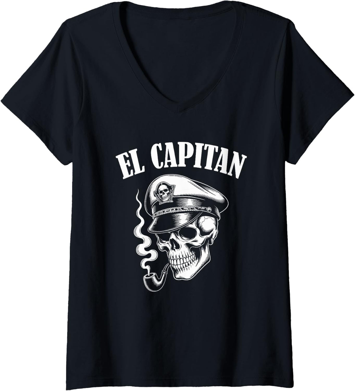 Womens El Capitan Captain Skull Hat Pipe Boat V Neck Apparel Comfort Fit Hot Right Now