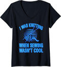 Womens Knitting From The Start Retro Yarn Humor V-Neck Yarn Supply | Premium Quality | Customer Favorite