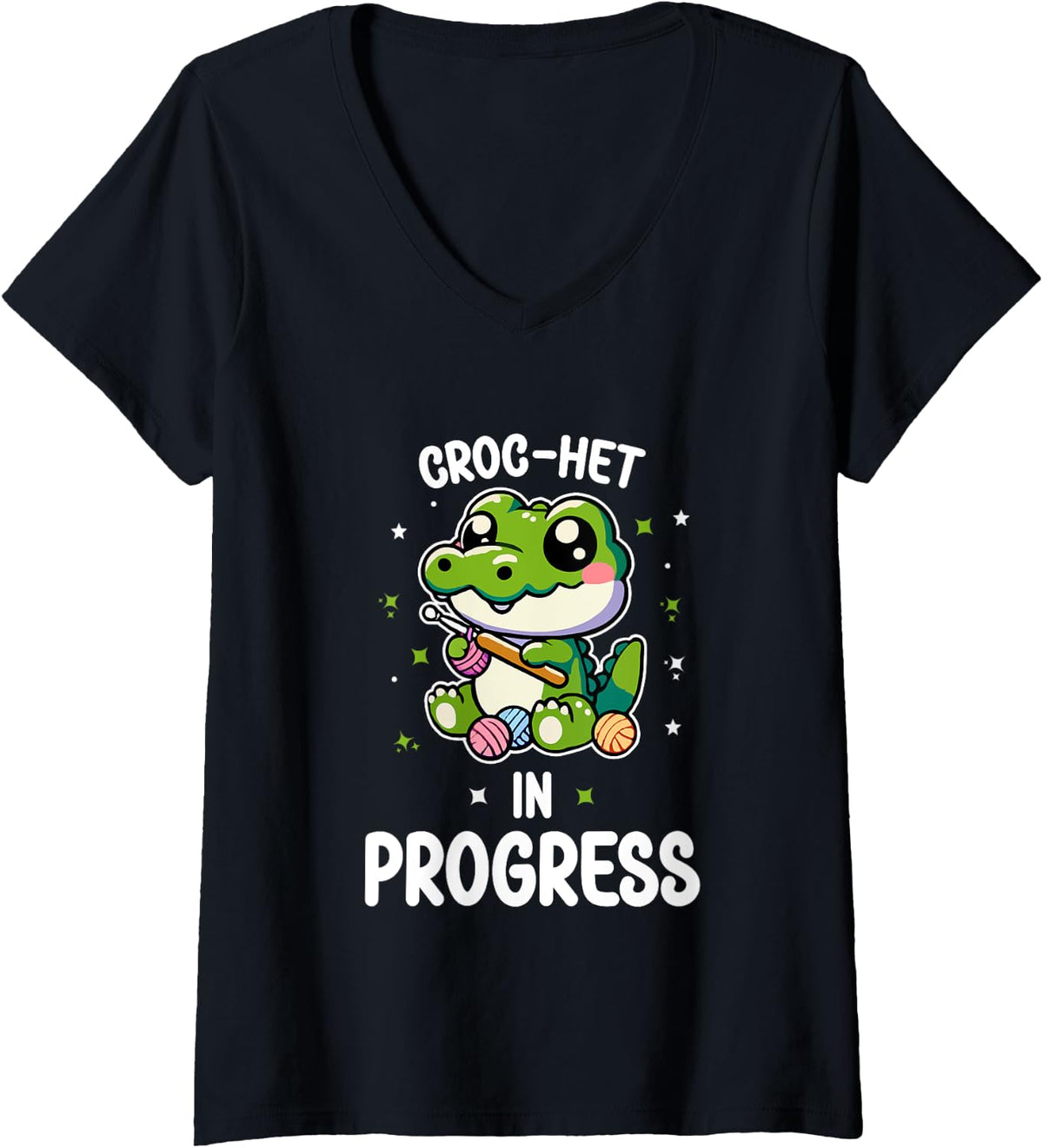 Womens Croc-het In Progress Cute Crochet Crocheter Crocheting Yarn V-Neck Yarn Supply | Premium Quality | Customer Fa...