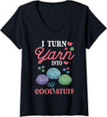 Womens knitting I Turn Yarn Into Cool Stuff Crocheting Crochet V-Neck Yarn Supply | Viral US Pick | Best Seller Choice