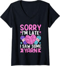 Womens Sorry I'm Late I Saw Some Yarn Humor V-Neck Yarn Supply | Trending 2025 | High CTR Title