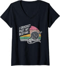 Womens I Crochet Past My Bedtime Yarn Ball Retro V-Neck Yarn Supply | Top Rated | Best Seller Choice