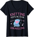 Womens Knitting keeps me from Unravelling Funny Crochet love yarn V-Neck Yarn Supply | Top Rated | Best Seller Choice