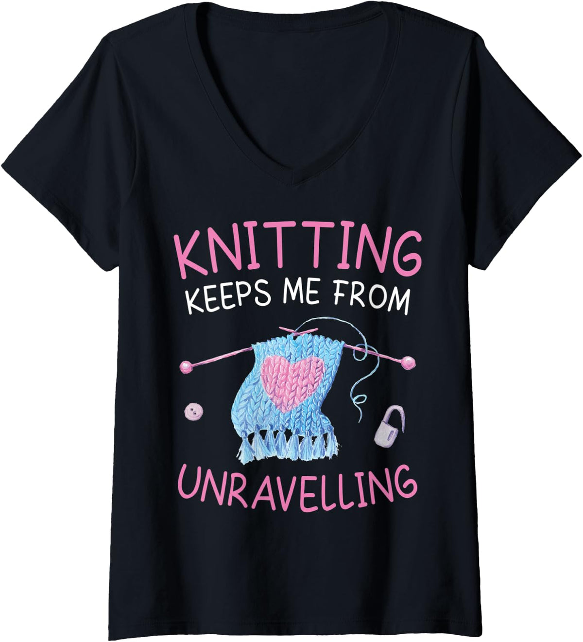 Womens Knitting keeps me from Unravelling Funny Crochet love yarn V-Neck Yarn Supply | Top Rated | Best Seller Choice