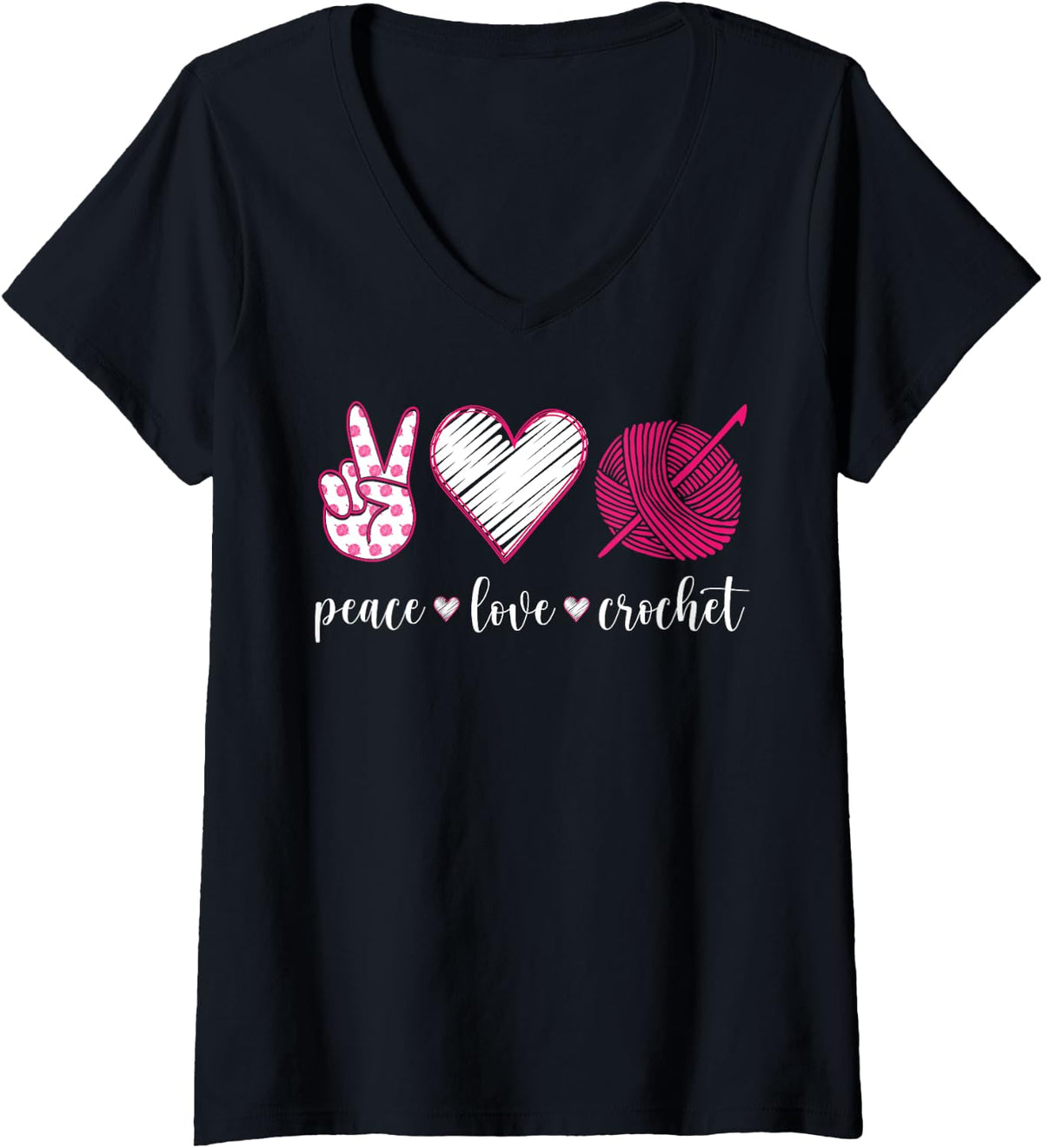 Womens Peace Love Crochet Funny Yarn Lover Crocheter Women V-Neck Yarn Supply | Top Rated | Perfect for Crafters