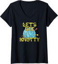 Womens Lets Get Knotty Funny Crafter Saying Cute Ball of Yarn V-Neck Yarn Supply | Top Rated | Perfect for Crafters