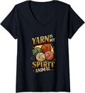 Womens Knitting Chrocheting Yarn Is My Spirit Animal Yarn Lover V-Neck Yarn Supply | Viral US Pick | Perfect for Craf...