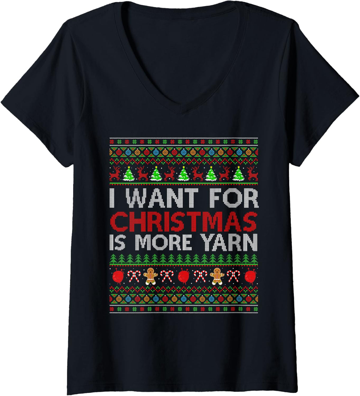 Womens All I Want is More Yarn Knitting Crochet Ugly Christmas V-Neck Yarn Supply | Trending 2025 | Customer Favorite