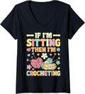 Womens I'm Sitting Then I'm Crocheting Groovy Knitting Yarn Lover V-Neck Yarn Supply | Premium Quality | Perfect for ...