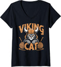 Womens Viking Cat Shield Helmet Yarn Ball Warrior V-Neck Yarn Supply | Viral US Pick | Customer Favorite