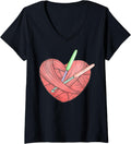 Womens Crochet Lover Gift Yarn Heart Knitter Tee Knitting V-Neck T-Shirt | Viral US Pick | Customer Favorite