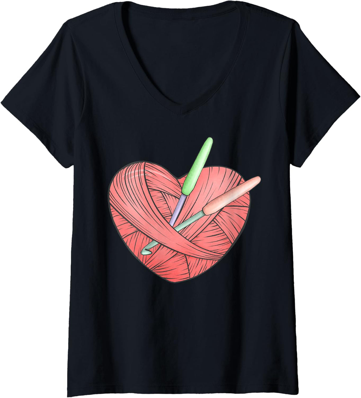 Womens Crochet Lover Gift Yarn Heart Knitter Tee Knitting V-Neck T-Shirt | Viral US Pick | Customer Favorite