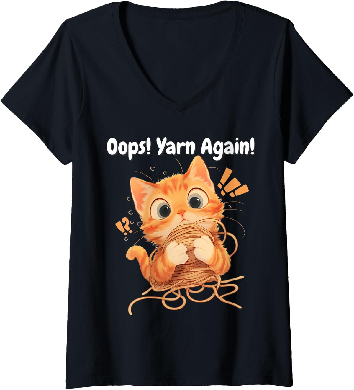 Womens Oops! Yarn Again! cute kitten tangled in yarn V-Neck Yarn Supply | Trending 2025 | Perfect for Crafters