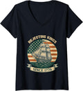 Womens Rejecting Kings Since 1776 4th of July Patriotic US Sailboat V Neck Apparel Comfort Fit Gift Ready