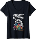 Womens I Regret Nothing Funny Raccoon Lovers Yarn Lover Men Women V-Neck Yarn Supply | High Search Volume | Best Sell...