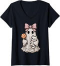 Womens Ghost Coquette Knitting Crafting Yarn Crocheting Halloween V-Neck Yarn Supply | Viral US Pick | Perfect for Cr...