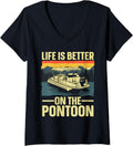 Womens Funny Pontoon Captain Art For Men Women Pontoon Boat Owner V Neck Apparel Comfort Fit US Top Pick