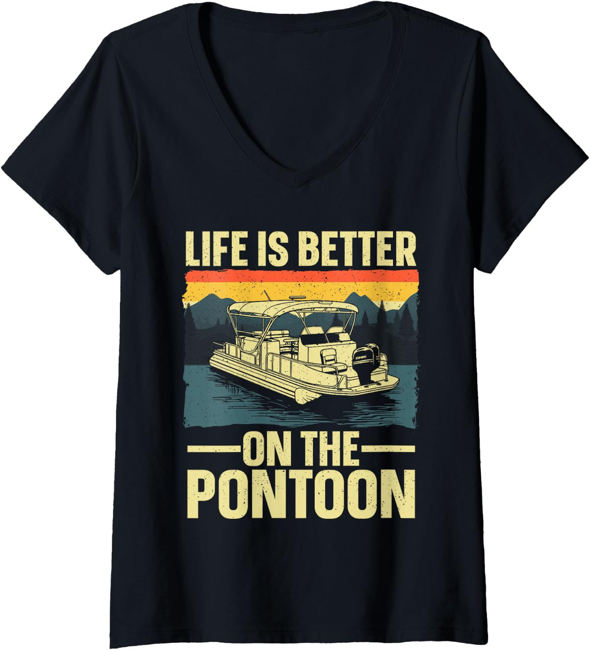 Womens Funny Pontoon Captain Art For Men Women Pontoon Boat Owner V Neck Apparel Comfort Fit US Top Pick