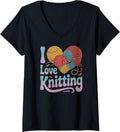 Womens I Love Knitting Enthusiast Yarn Lover V-Neck Yarn Supply | Viral US Pick | Perfect for Crafters