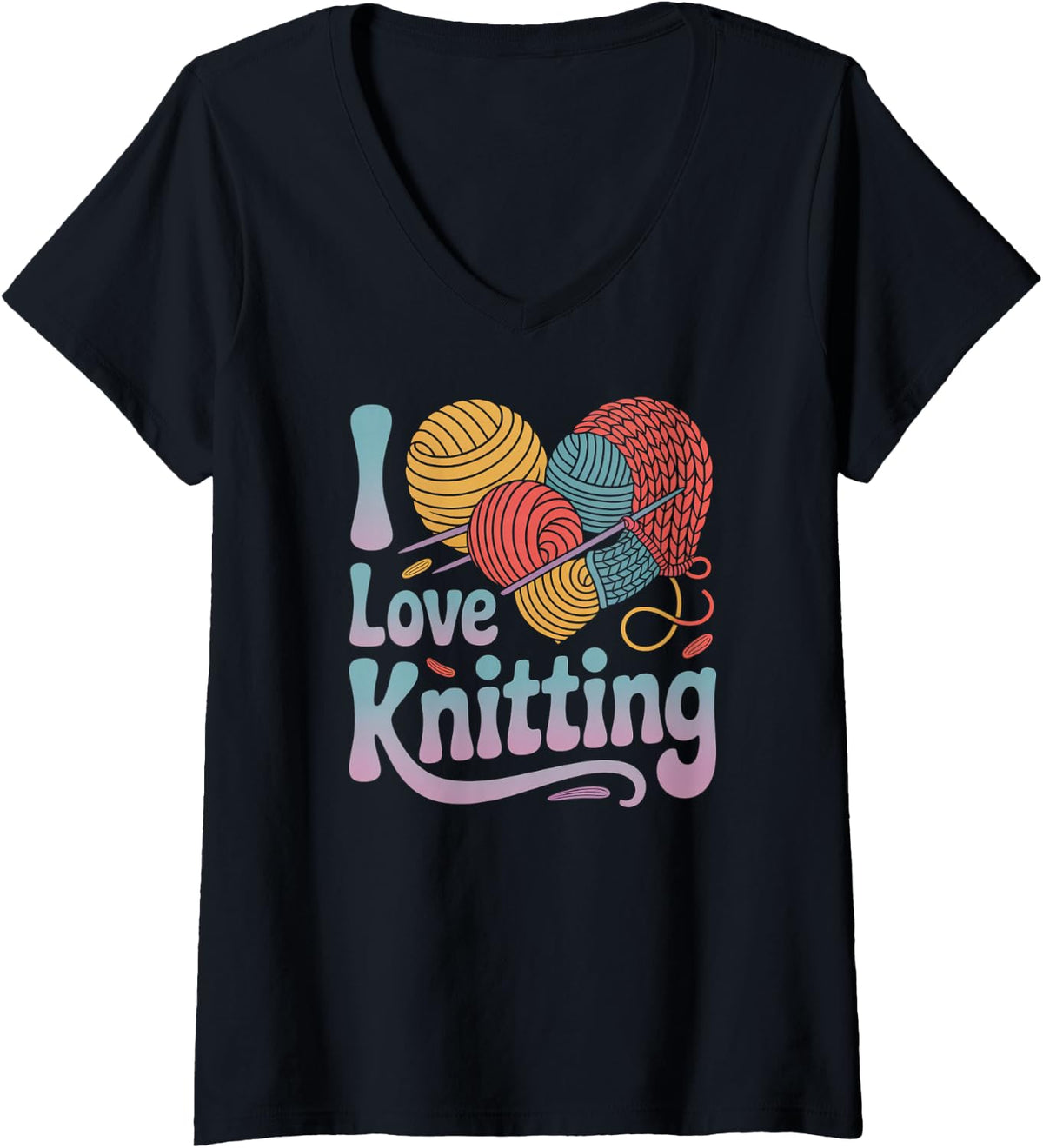 Womens I Love Knitting Enthusiast Yarn Lover V-Neck Yarn Supply | Viral US Pick | Perfect for Crafters