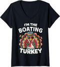 Womens I m The Boating Turkey Thanksgiving Matching V Neck Apparel Viral TikTok Find US Top Pick