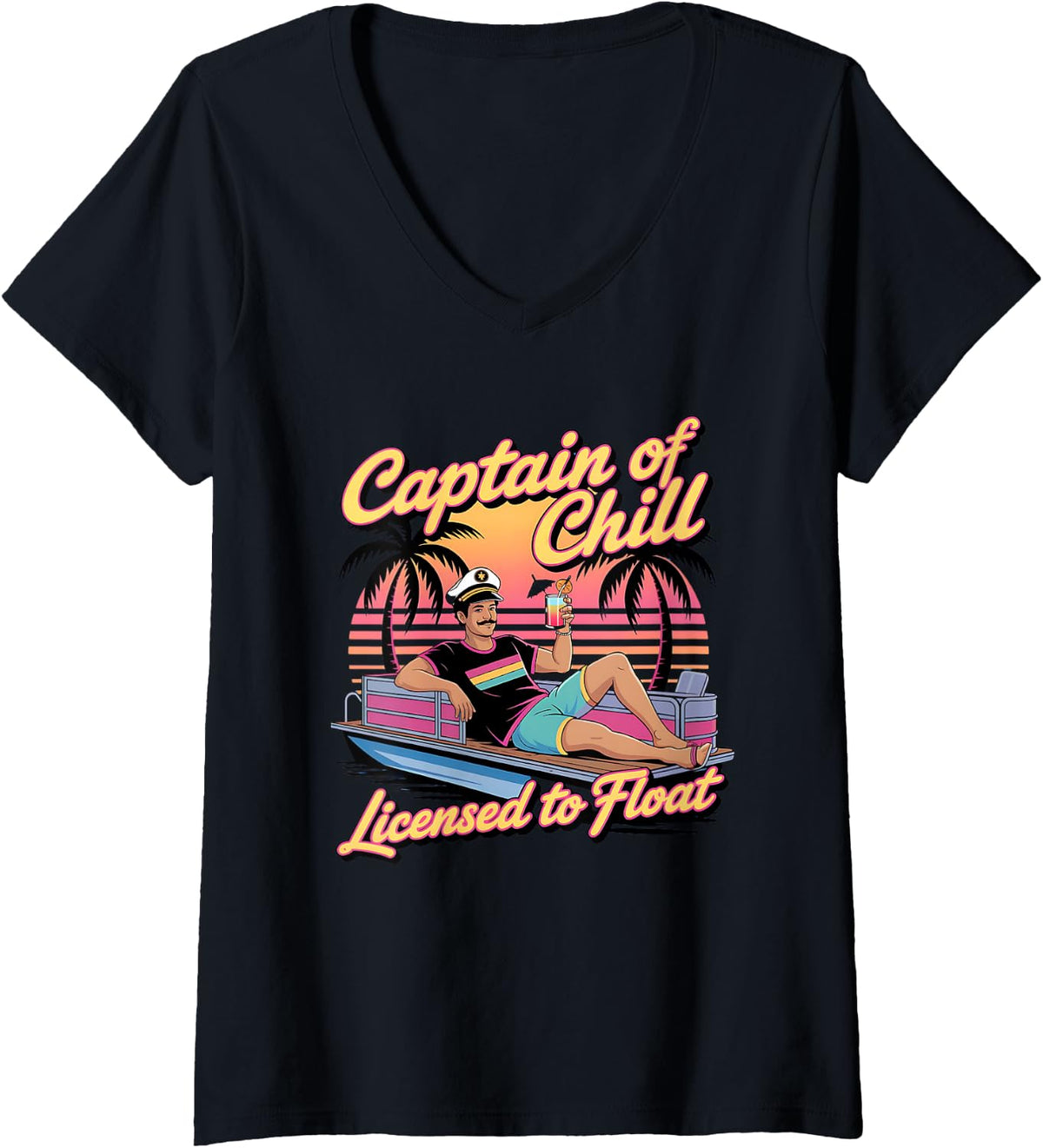Womens Pontoon Boat Captain Boating Chill Pontooning Lake V Neck Apparel High Search Demand Everyday Wear