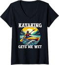 Womens Kayaking Gets Me Wet Kayak Lover Retro Boating Kayaker Lake V Neck Apparel Comfort Fit US Top Pick