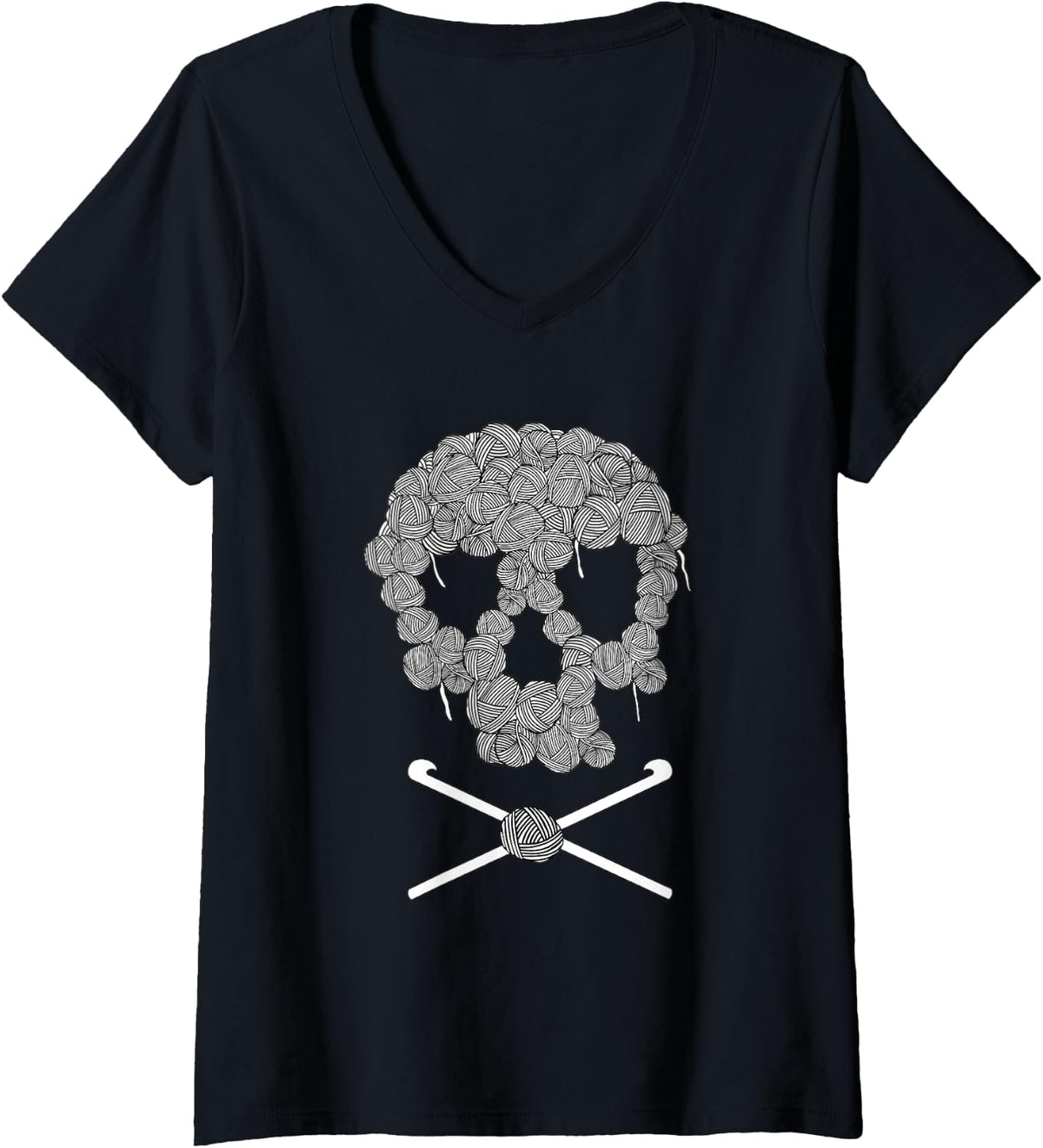 Womens Halloweeen Skull Crochet Lovers Yarn Funny Skeleton gift V-Neck Yarn Supply | High Search Volume | Best Seller...
