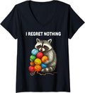 Womens I Regret Nothing Funny Raccoon Yarn Lover V-Neck Yarn Supply | Viral US Pick | High CTR Title