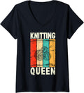 Womens Knitting Queen Crocheting Lover Funny Yarn Wool Pun V-Neck Yarn Supply | High Search Volume | Customer Favorite